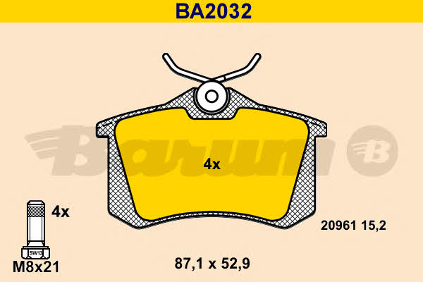 Barum BA2032 Гальмівні колодки, комплект BA2032: Приваблива ціна - Купити в Україні на EXIST.UA!