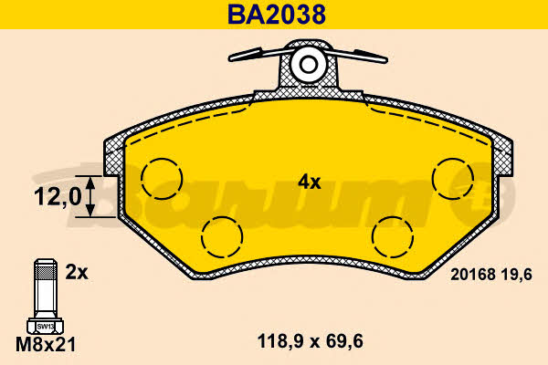 Barum BA2038 Гальмівні колодки, комплект BA2038: Купити в Україні - Добра ціна на EXIST.UA!