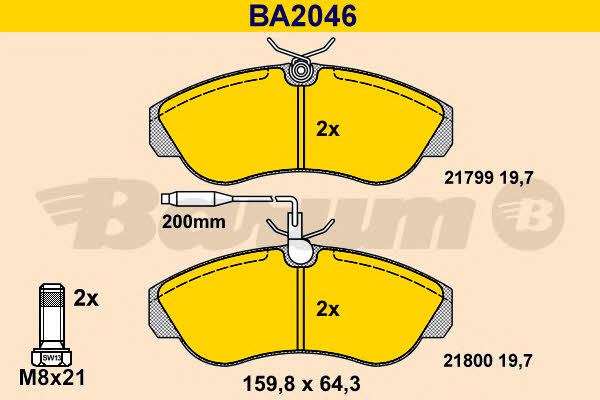 Barum BA2046 Гальмівні колодки, комплект BA2046: Купити в Україні - Добра ціна на EXIST.UA!