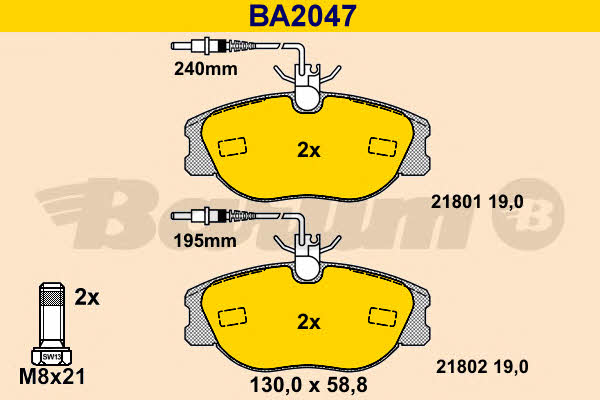 Barum BA2047 Гальмівні колодки, комплект BA2047: Купити в Україні - Добра ціна на EXIST.UA!