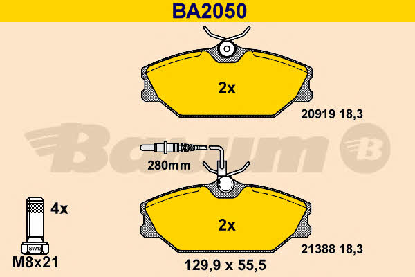 Barum BA2050 Гальмівні колодки, комплект BA2050: Купити в Україні - Добра ціна на EXIST.UA!
