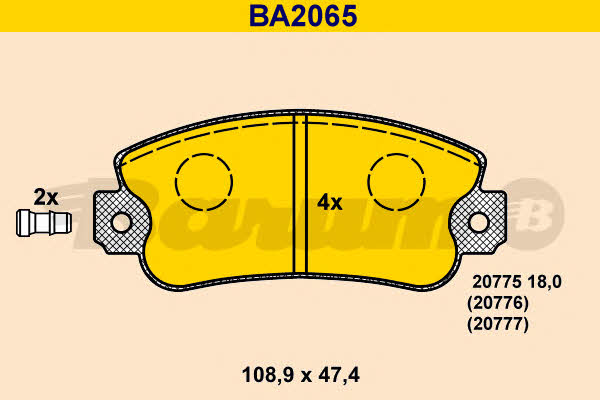 Barum BA2065 Гальмівні колодки, комплект BA2065: Приваблива ціна - Купити в Україні на EXIST.UA!