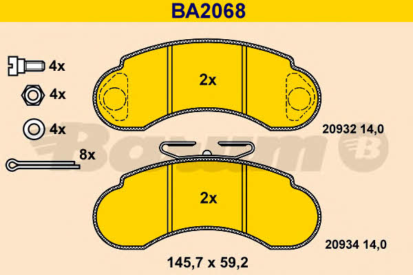 Barum BA2068 Гальмівні колодки, комплект BA2068: Купити в Україні - Добра ціна на EXIST.UA!