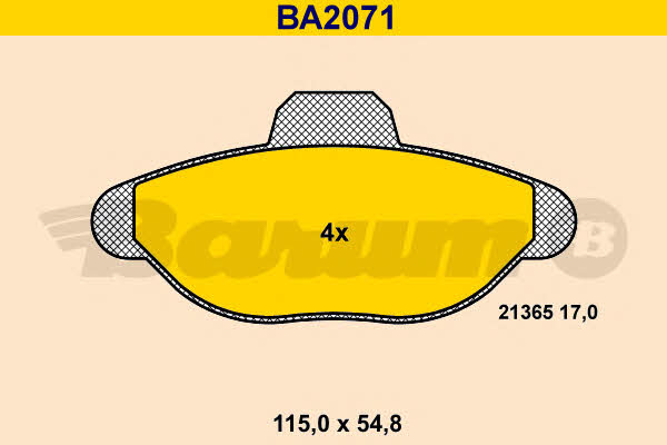 Barum BA2071 Гальмівні колодки, комплект BA2071: Купити в Україні - Добра ціна на EXIST.UA!