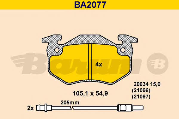 Barum BA2077 Гальмівні колодки, комплект BA2077: Купити в Україні - Добра ціна на EXIST.UA!