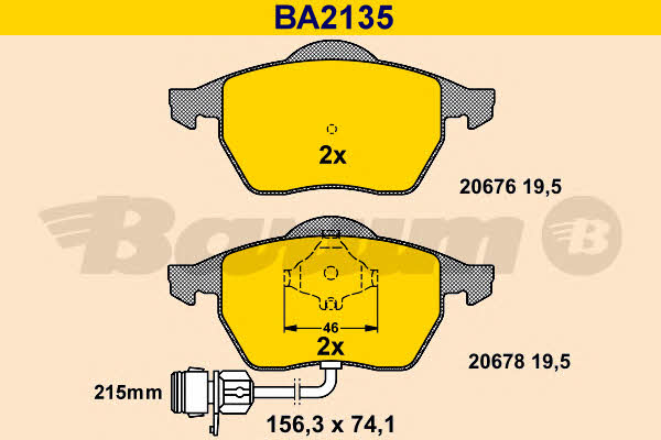 Barum BA2135 Гальмівні колодки, комплект BA2135: Купити в Україні - Добра ціна на EXIST.UA!