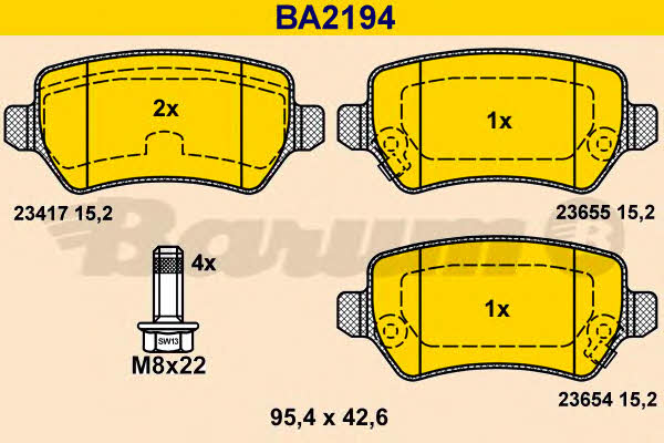 Barum BA2194 Гальмівні колодки, комплект BA2194: Купити в Україні - Добра ціна на EXIST.UA!