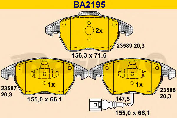 Barum BA2195 Гальмівні колодки, комплект BA2195: Купити в Україні - Добра ціна на EXIST.UA!