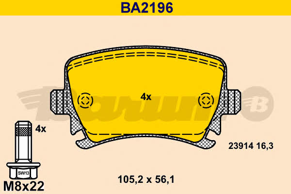Barum BA2196 Гальмівні колодки, комплект BA2196: Купити в Україні - Добра ціна на EXIST.UA!