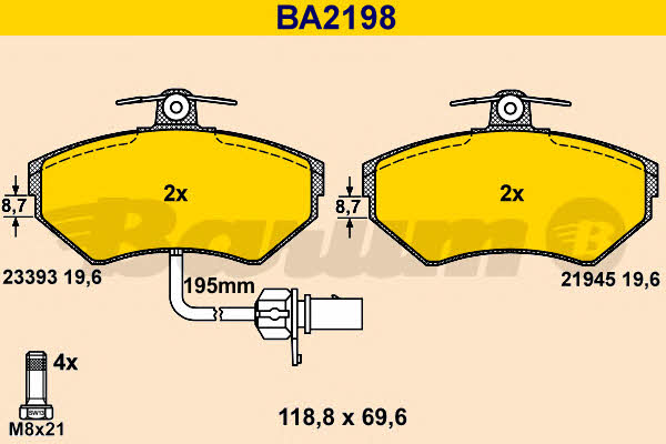 Barum BA2198 Гальмівні колодки, комплект BA2198: Купити в Україні - Добра ціна на EXIST.UA!