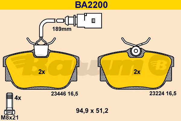 Barum BA2200 Гальмівні колодки, комплект BA2200: Купити в Україні - Добра ціна на EXIST.UA!