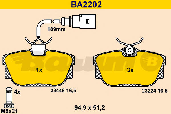 Barum BA2202 Гальмівні колодки, комплект BA2202: Купити в Україні - Добра ціна на EXIST.UA!