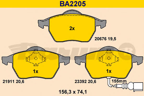 Barum BA2205 Гальмівні колодки, комплект BA2205: Купити в Україні - Добра ціна на EXIST.UA!