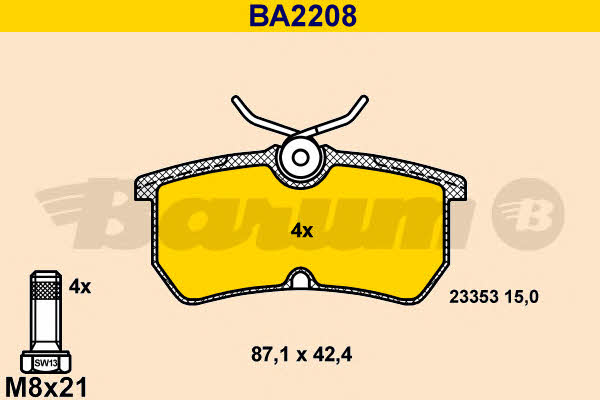 Barum BA2208 Гальмівні колодки, комплект BA2208: Купити в Україні - Добра ціна на EXIST.UA!