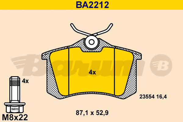 Barum BA2212 Гальмівні колодки, комплект BA2212: Купити в Україні - Добра ціна на EXIST.UA!