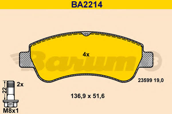 Barum BA2214 Гальмівні колодки, комплект BA2214: Купити в Україні - Добра ціна на EXIST.UA!