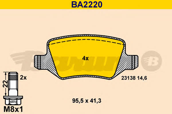 Barum BA2220 Гальмівні колодки, комплект BA2220: Приваблива ціна - Купити в Україні на EXIST.UA!