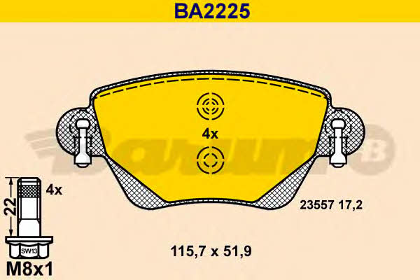 Barum BA2225 Гальмівні колодки, комплект BA2225: Купити в Україні - Добра ціна на EXIST.UA!