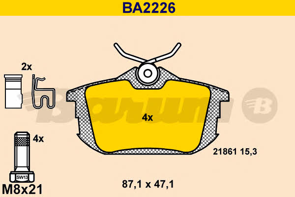 Barum BA2226 Гальмівні колодки, комплект BA2226: Купити в Україні - Добра ціна на EXIST.UA!