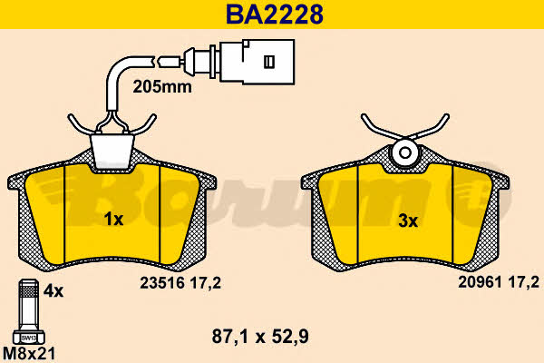 Barum BA2228 Гальмівні колодки, комплект BA2228: Купити в Україні - Добра ціна на EXIST.UA!