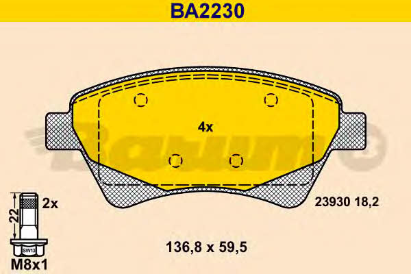 Barum BA2230 Гальмівні колодки, комплект BA2230: Купити в Україні - Добра ціна на EXIST.UA!