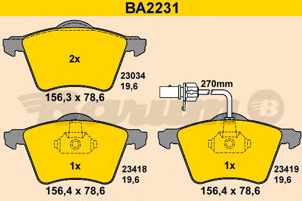Barum BA2231 Гальмівні колодки, комплект BA2231: Купити в Україні - Добра ціна на EXIST.UA!
