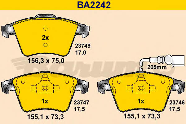 Barum BA2242 Гальмівні колодки, комплект BA2242: Купити в Україні - Добра ціна на EXIST.UA!