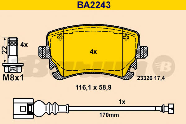 Barum BA2243 Гальмівні колодки, комплект BA2243: Купити в Україні - Добра ціна на EXIST.UA!