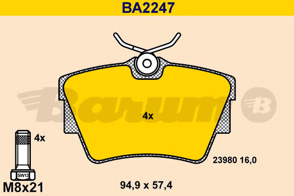 Barum BA2247 Гальмівні колодки, комплект BA2247: Купити в Україні - Добра ціна на EXIST.UA!