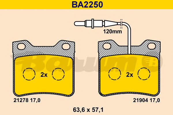 Barum BA2250 Гальмівні колодки, комплект BA2250: Купити в Україні - Добра ціна на EXIST.UA!