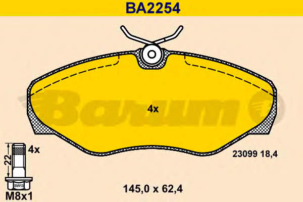 Barum BA2254 Гальмівні колодки, комплект BA2254: Купити в Україні - Добра ціна на EXIST.UA!