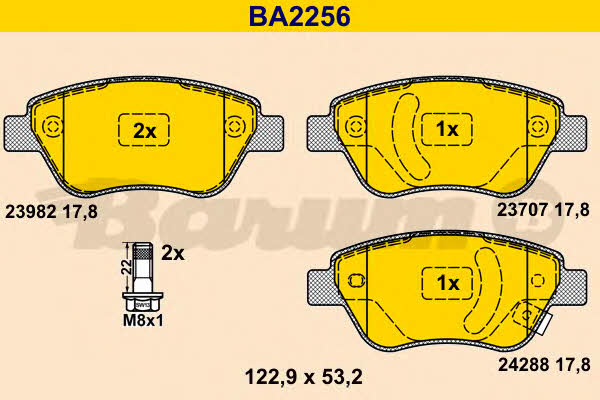 Barum BA2256 Гальмівні колодки, комплект BA2256: Купити в Україні - Добра ціна на EXIST.UA!