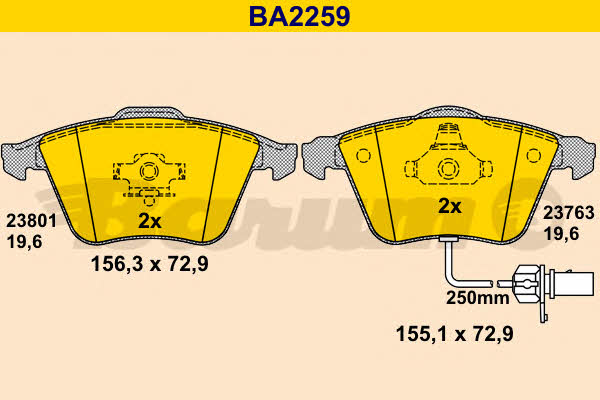 Barum BA2259 Гальмівні колодки, комплект BA2259: Купити в Україні - Добра ціна на EXIST.UA!