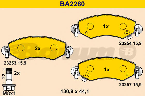 Barum BA2260 Гальмівні колодки, комплект BA2260: Купити в Україні - Добра ціна на EXIST.UA!