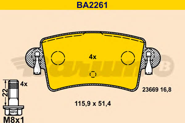 Barum BA2261 Гальмівні колодки, комплект BA2261: Приваблива ціна - Купити в Україні на EXIST.UA!