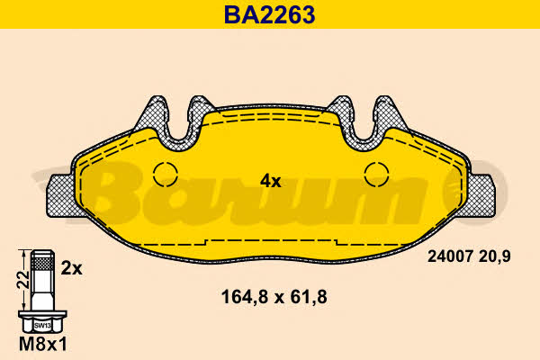 Barum BA2263 Гальмівні колодки, комплект BA2263: Купити в Україні - Добра ціна на EXIST.UA!
