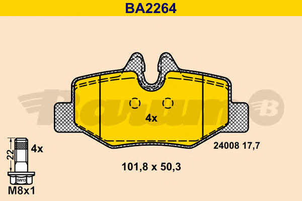 Barum BA2264 Гальмівні колодки, комплект BA2264: Купити в Україні - Добра ціна на EXIST.UA!