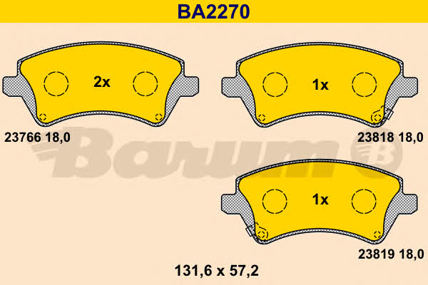 Barum BA2270 Гальмівні колодки, комплект BA2270: Купити в Україні - Добра ціна на EXIST.UA!