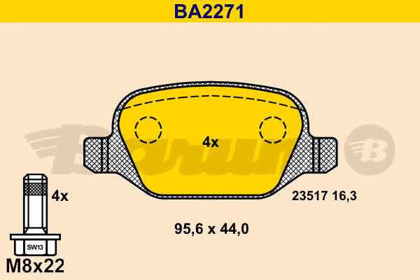 Barum BA2271 Гальмівні колодки, комплект BA2271: Купити в Україні - Добра ціна на EXIST.UA!