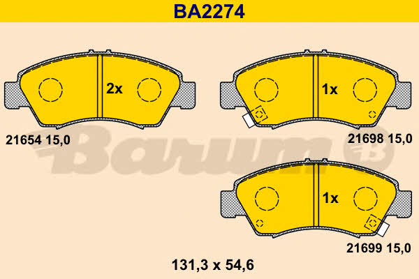 Barum BA2274 Гальмівні колодки, комплект BA2274: Купити в Україні - Добра ціна на EXIST.UA!
