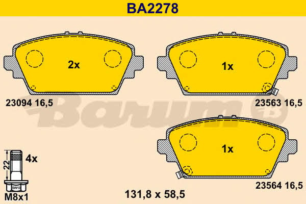 Barum BA2278 Гальмівні колодки, комплект BA2278: Купити в Україні - Добра ціна на EXIST.UA!