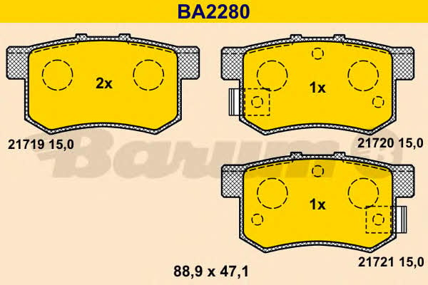 Barum BA2280 Гальмівні колодки, комплект BA2280: Приваблива ціна - Купити в Україні на EXIST.UA!