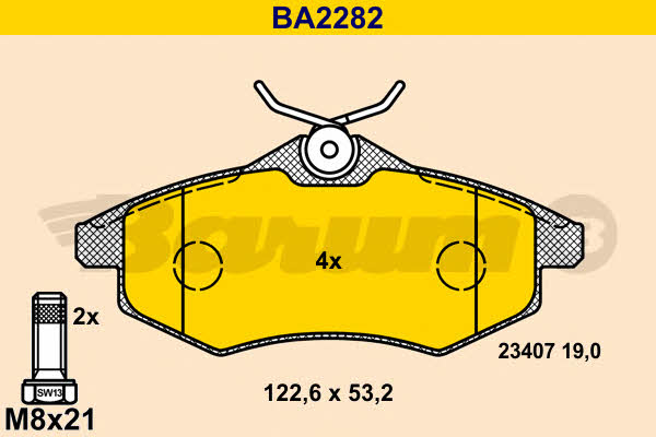 Barum BA2282 Гальмівні колодки, комплект BA2282: Купити в Україні - Добра ціна на EXIST.UA!
