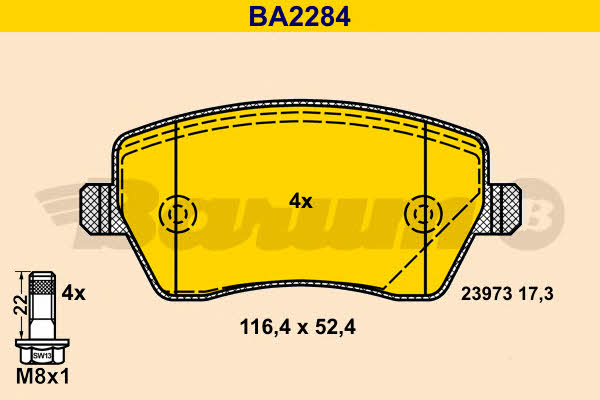 Barum BA2284 Гальмівні колодки, комплект BA2284: Купити в Україні - Добра ціна на EXIST.UA!