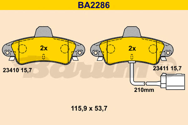 Barum BA2286 Гальмівні колодки, комплект BA2286: Купити в Україні - Добра ціна на EXIST.UA!