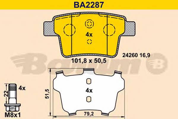 Barum BA2287 Гальмівні колодки, комплект BA2287: Купити в Україні - Добра ціна на EXIST.UA!