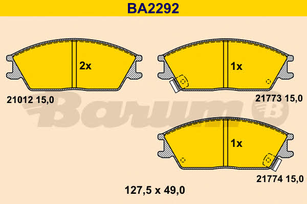 Barum BA2292 Гальмівні колодки, комплект BA2292: Приваблива ціна - Купити в Україні на EXIST.UA!