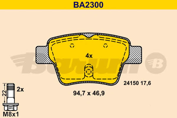 Barum BA2300 Гальмівні колодки, комплект BA2300: Купити в Україні - Добра ціна на EXIST.UA!