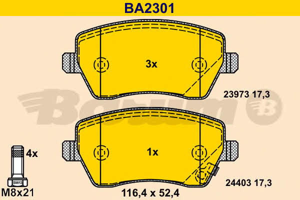 Barum BA2301 Гальмівні колодки, комплект BA2301: Купити в Україні - Добра ціна на EXIST.UA!