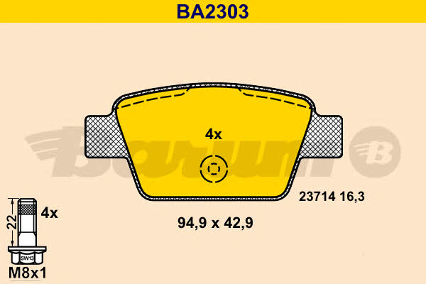 Barum BA2303 Гальмівні колодки, комплект BA2303: Купити в Україні - Добра ціна на EXIST.UA!